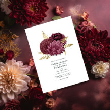 Burgundy en Gold Floral Wedding QR Code Uitnodigin