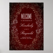 Burgundy en Gold Floral Wedding Welcome Sign Poster (Voorkant)