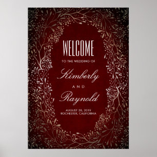 Burgundy en Gold Floral Wedding Welcome Sign Poster