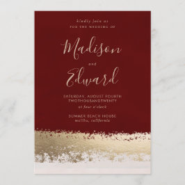 Burgundy en Gold Foil, Elegant Wedding Kaart