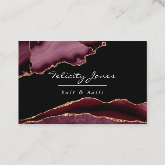 Burgundy en Gold Geode Agate Precious Stone Visitekaartje (Voorkant)