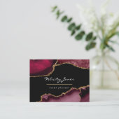 Burgundy en Gold Geode Agate Stone Visitekaartje (Staand voorkant)