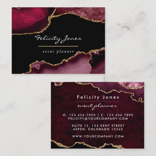 Burgundy en Gold Geode Agate Stone Visitekaartje (Voorkant / Achterkant)