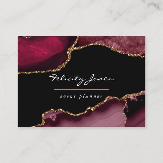 Burgundy en Gold Geode Agate Stone Visitekaartje (Voorkant)