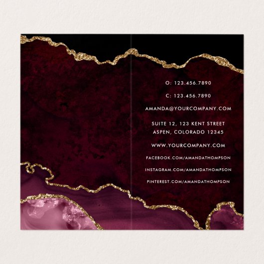 Burgundy en Gold Geode Agate Stone Visitekaartje (Binnenkant ongevouwen)