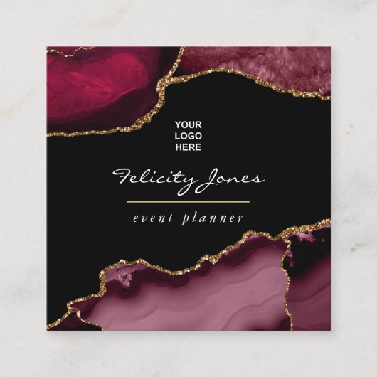 Burgundy en Gold Geode Agate Stone Visitekaartje (Voorkant)