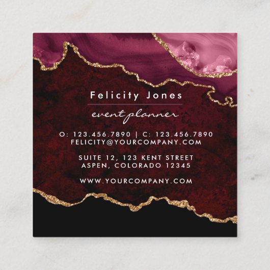 Burgundy en Gold Geode Agate Stone Visitekaartje (Achterkant)