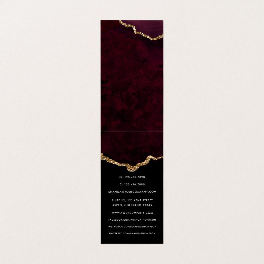 Burgundy en Gold Geode Agate Stone Visitekaartje (Binnenkant ongevouwen)