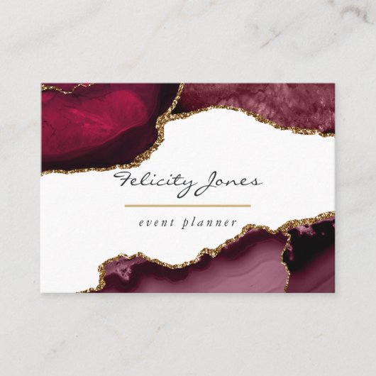Burgundy en Gold Geode Agate Stone Visitekaartje (Voorkant)