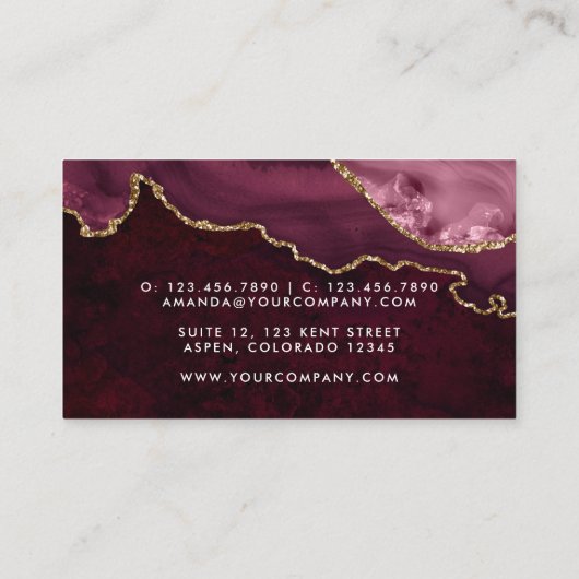 Burgundy en Gold Geode Agate Stone Visitekaartje (Achterkant)