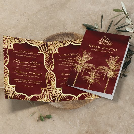 Burgundy en Gold Glitter Date Palm Muslim Weduwen