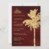 Burgundy en Gold Glitter Date Palm Muslim Weduwen Kaart (Voorkant)