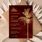 Burgundy en Gold Glitter Date Palm Muslim Weduwen Kaart