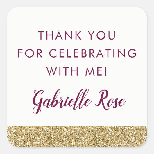 Burgundy en Gold Glitter Favor Sticker Label (Voorkant)