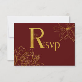 Burgundy en Gold Glitter Floral RSVP-kaart RSVP Kaartje