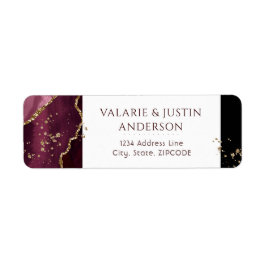 Burgundy en Gold Glitter Marble Wedding Label