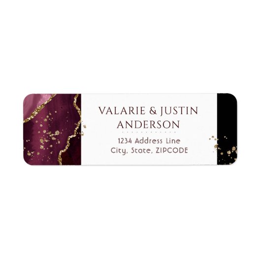 Burgundy en Gold Glitter Marble Wedding Label (Voorkant)