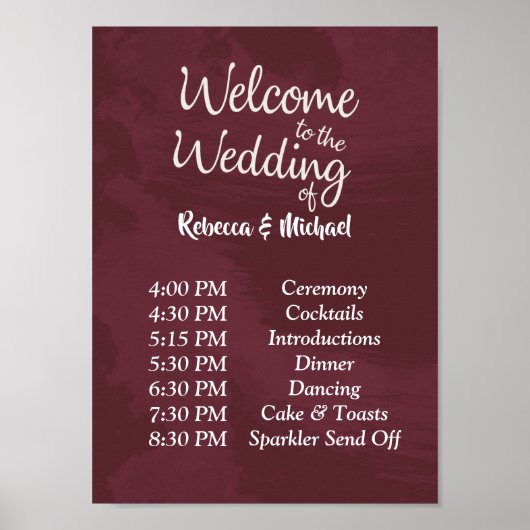 Burgundy en Gold GlitterWedding Order of Events P Poster (Voorkant)