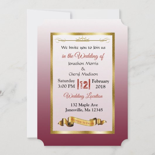 Burgundy en Gold Gradient Wedding Invitations Kaart (Voorkant)