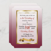 Burgundy en Gold Gradient Wedding Invitations Kaart (Voorkant / Achterkant)