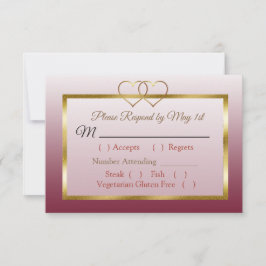Burgundy- en Gold Gradient Wedding RSVP-kaart RSVP Kaartje