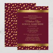 Burgundy en Gold Graduation Party Invitation Kaart (Voorkant / Achterkant)
