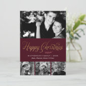Burgundy en Gold Happy-kerstfoto Feestdagenkaart (Staand voorkant)