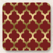 Burgundy en Gold Ikat Quatrefoil Pattern Drankjes Onderzetter (Voorkant)