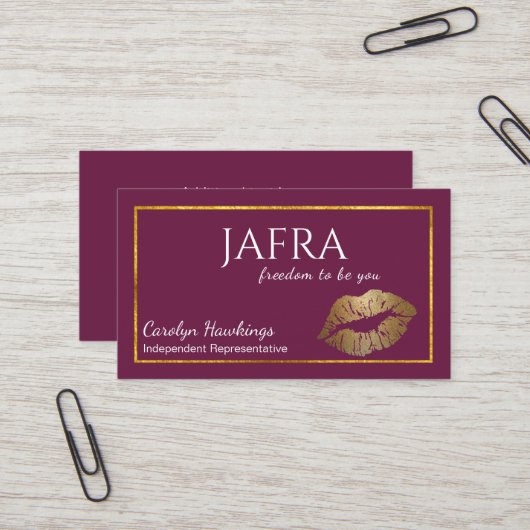 Burgundy en Gold Independent Rep Jafra Visitekaartje (Voorkant / Achterkant in situ)