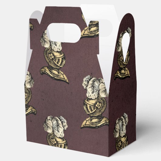 Burgundy en Gold Knight Pattern Bedankdoosjes (Geopend)