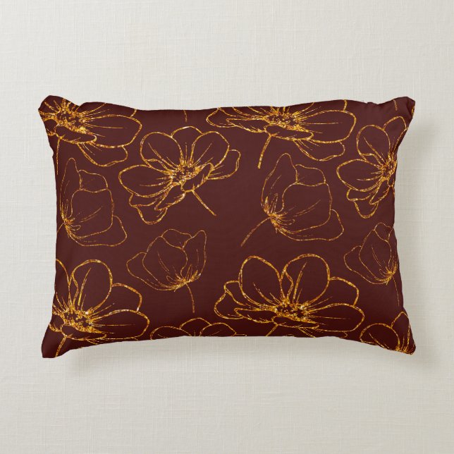 Burgundy en Gold Leaf Lumbar Accent Pillow Accent Kussen (Voorkant)