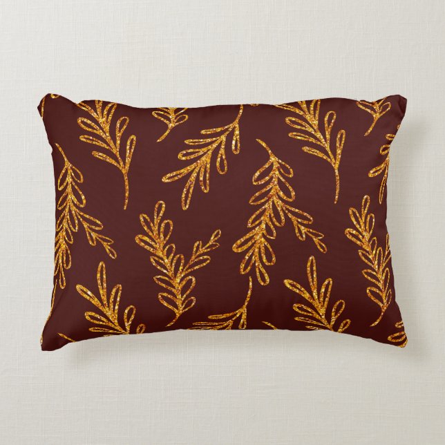 Burgundy en Gold Leaf Sprig Lumbar Accent Pillow Accent Kussen (Voorkant)