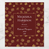 Burgundy en Gold Leaf Wedding Favor Wijn Etiket (Enkel label)