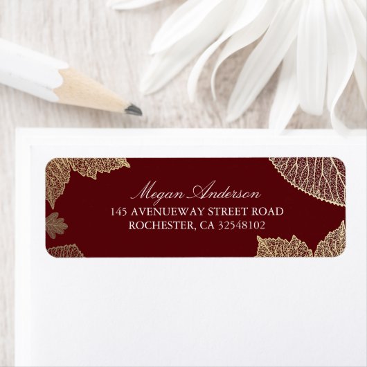 Burgundy en Gold Leaves Fall Wedding Etiket (Insitu)