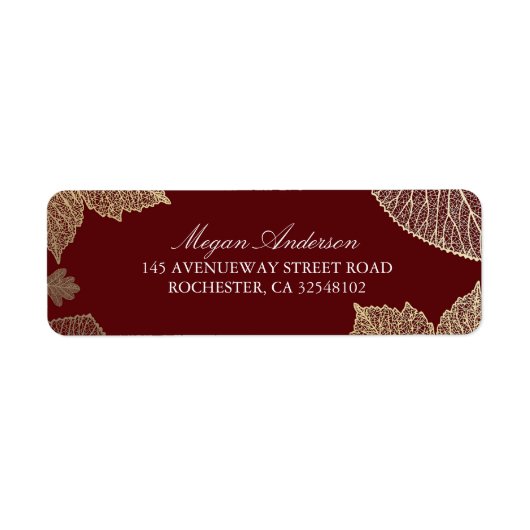 Burgundy en Gold Leaves Fall Wedding Etiket (Voorkant)