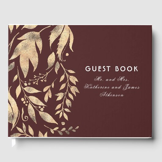 Burgundy en Gold Leaves Fall Wedding Gastenboek (Voorkant)