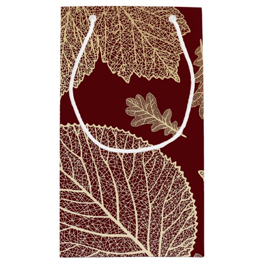 Burgundy en Gold Leaves Fall Wedding Klein Cadeauzakje (Achterkant)