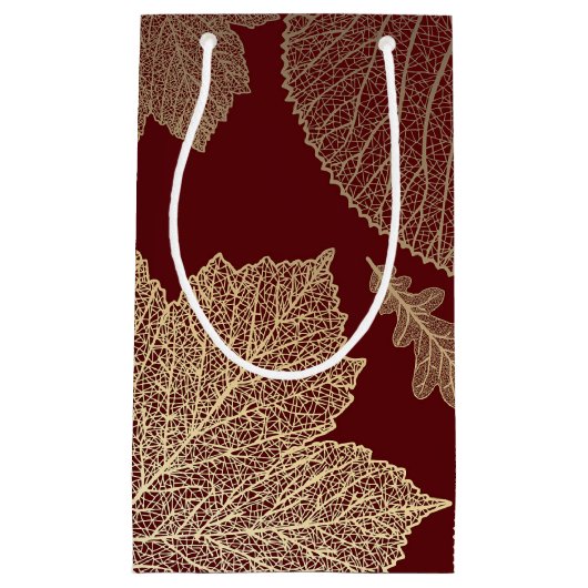 Burgundy en Gold Leaves Fall Wedding Klein Cadeauzakje (Voorkant)