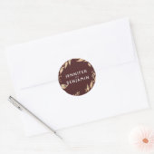 Burgundy en Gold Leaves Fall Wedding Ronde Sticker (Envelop)