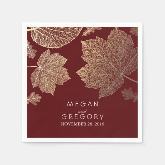 Burgundy en Gold Leaves Fall Wedding Servetten (Voorkant)