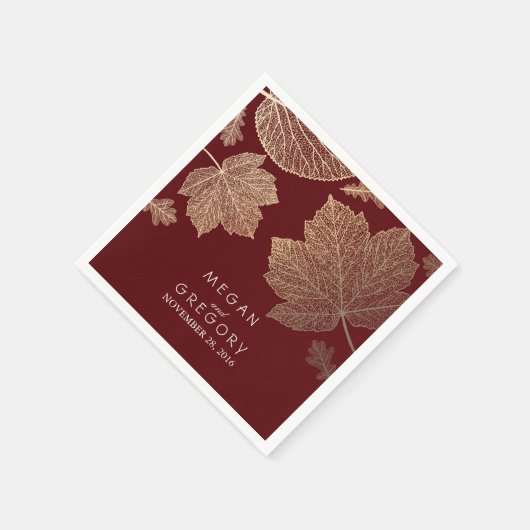 Burgundy en Gold Leaves Fall Wedding Servetten (Hoek)