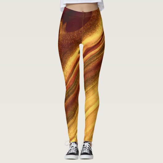 Burgundy en Gold Marble Leggings (Voorkant)
