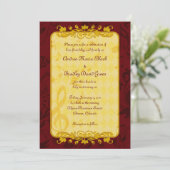 Burgundy en Gold Muzieknoten Wedding Invitation Kaart (Staand voorkant)