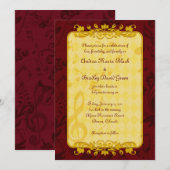 Burgundy en Gold Muzieknoten Wedding Invitation Kaart (Voorkant / Achterkant)