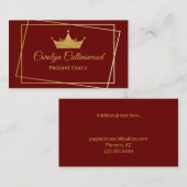 Burgundy en Gold Pageant Coach Visitekaartje (Voorkant / Achterkant)