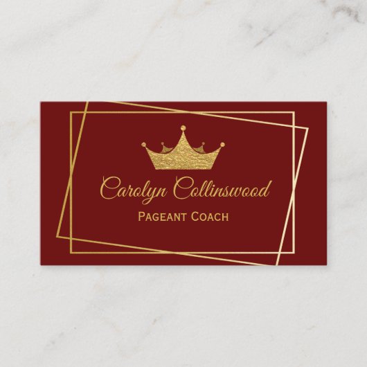 Burgundy en Gold Pageant Coach Visitekaartje (Voorkant)