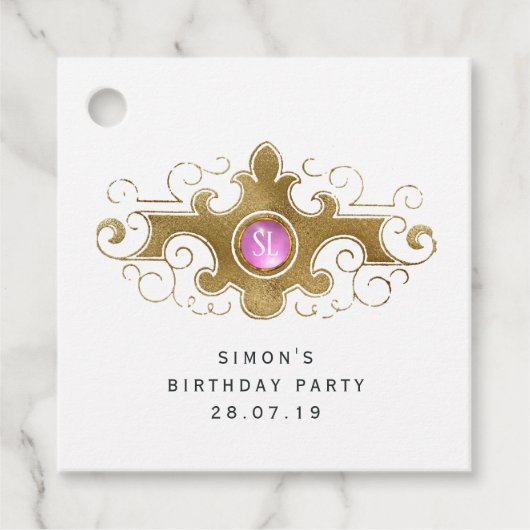 Burgundy en Gold Paris Gemstone Monogram Bedankjes Labels (Voorkant)