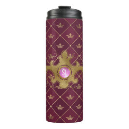 Burgundy en Gold Paris Gemstone Monogram Thermosbeker