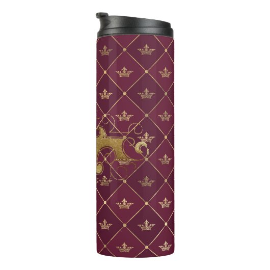 Burgundy en Gold Paris Gemstone Monogram Thermosbeker (Geroteerd rechts)