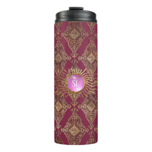 Burgundy en Gold Paris Gemstone Monogram Thermosbeker